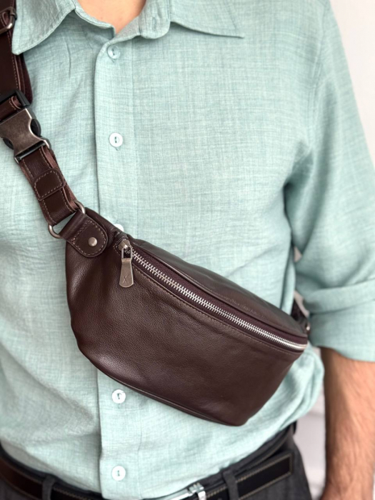 Кожаная поясная сумка арт. SP025 BROWN