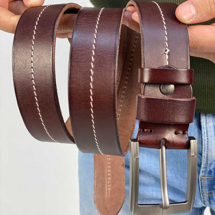 Мужской кожаный ремень арт. RK035 DARK BROWN
