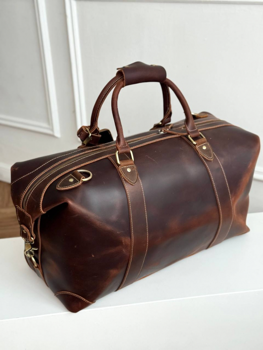 Дорожная кожаная сумка арт. DS049 BROWN