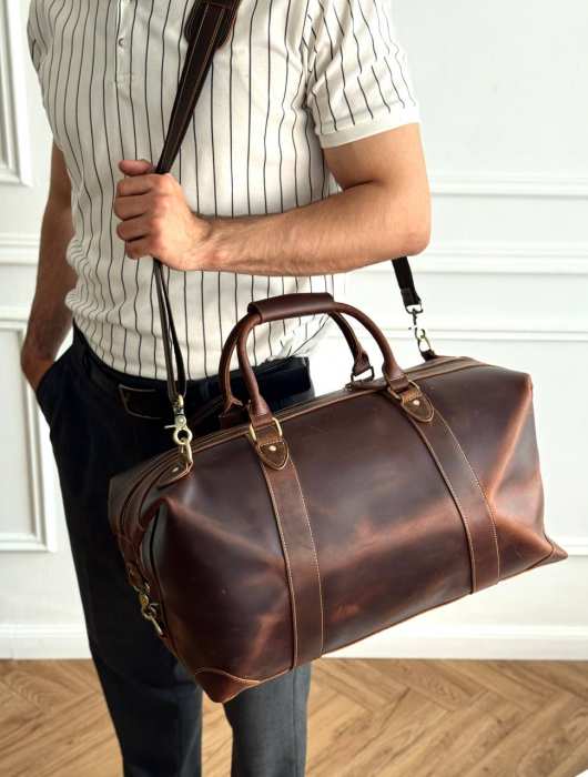 Дорожная кожаная сумка арт. DS049 BROWN