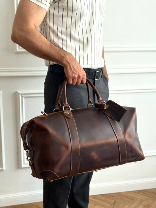 Дорожная кожаная сумка арт. DS049 BROWN
