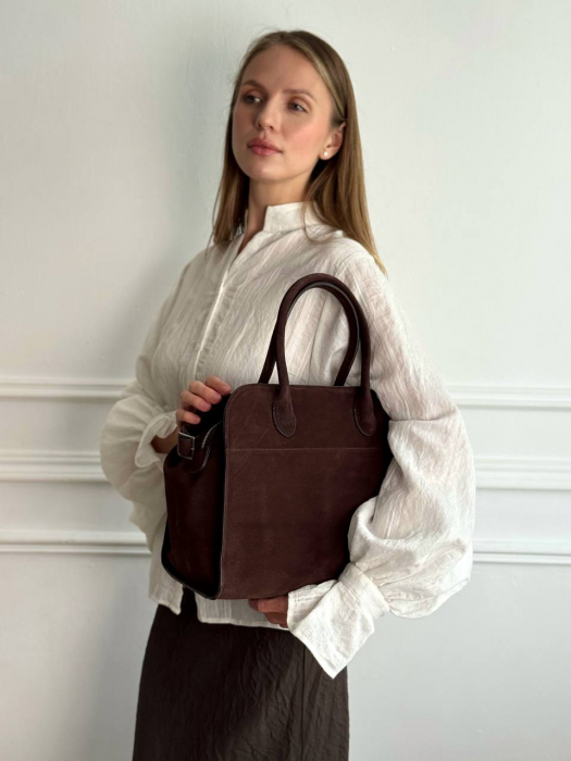Женская кожаная сумка арт. ZHS424 DARK BROWN
