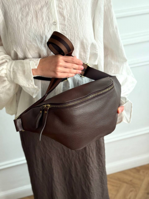 Кожаная поясная сумка арт. SP026 BROWN