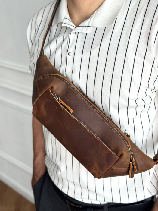Кожаная поясная сумка арт. SP027 BROWN