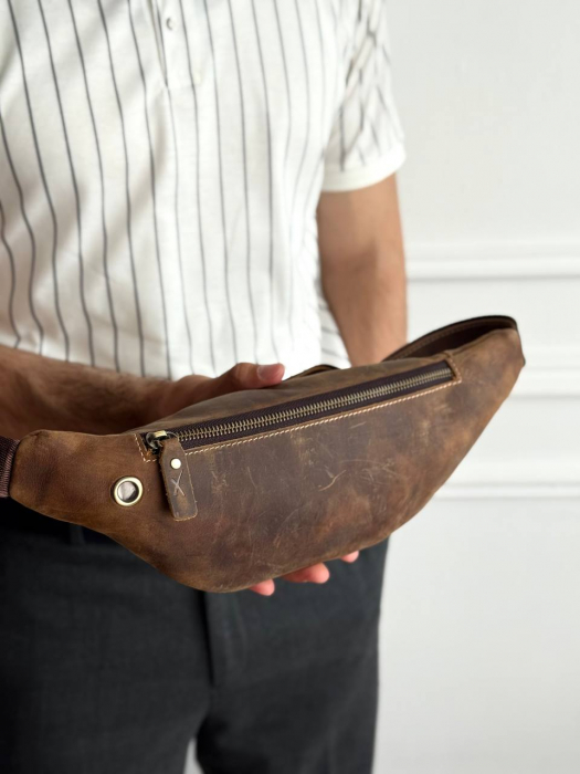 Кожаная поясная сумка арт. SP020 BROWN