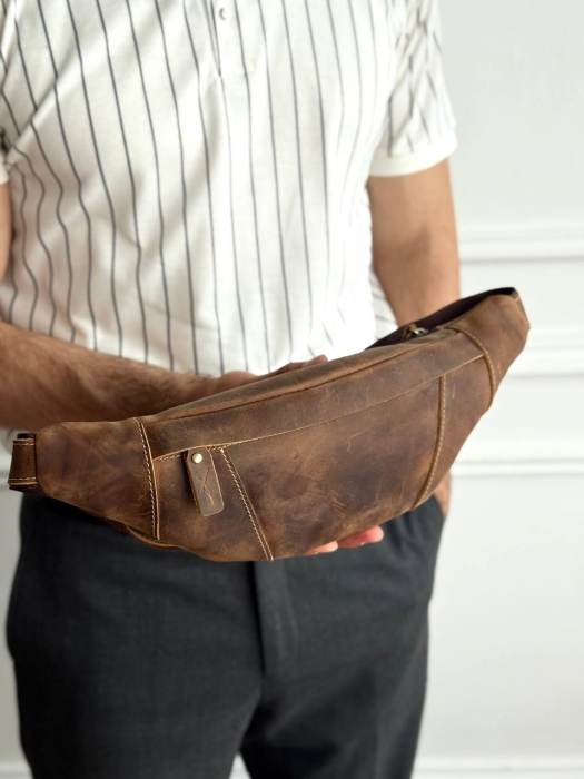 Кожаная поясная сумка арт. SP020 BROWN
