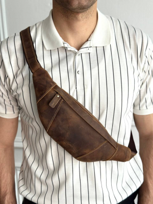 Кожаная поясная сумка арт. SP020 BROWN
