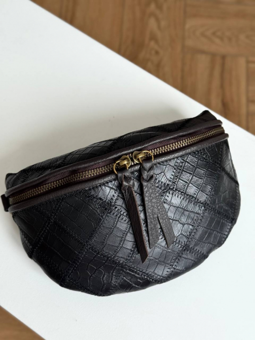 Женская кожаная сумка арт. ZHS038 BLACK-BROWN