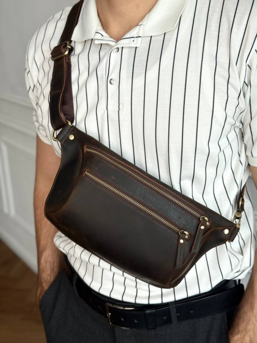 Кожаная поясная сумка арт. SP028 BROWN