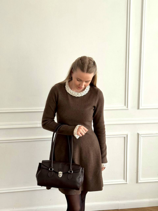 Женская кожаная сумка арт. ZHS398 DARK BROWN