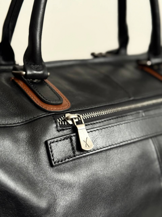 Дорожная кожаная сумка арт. DS075 BLACK