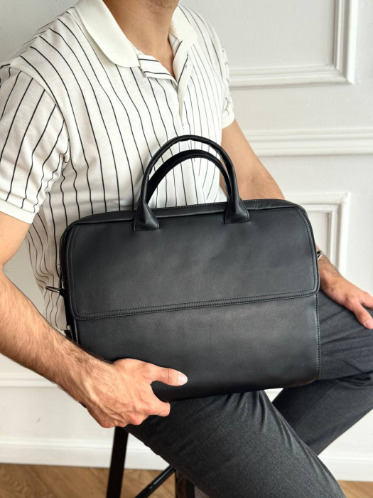 Мужская кожаная бизнес сумка арт. BS0124 BLACK